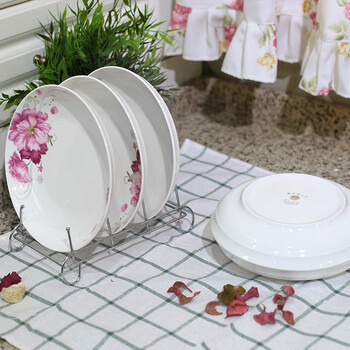 
                                        
                                                            万毅陶瓷餐具 家用盘子陶瓷汤盘(7英寸)中式饭盘陶瓷餐具套装(6只装) 花语                