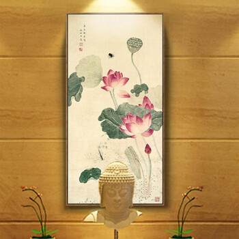 墙蛙wallwa吴应贞荷花现代中式玄关客厅装饰画国画壁画挂画