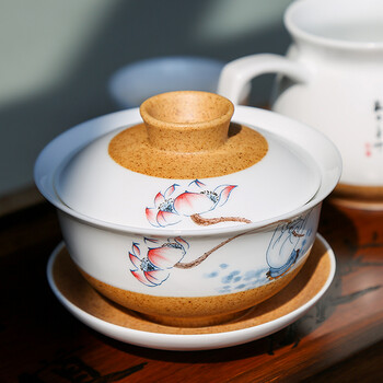 
                                        甲乐茶具套装 茶壶茶杯茶海功夫茶具公道杯礼盒装粗陶亚光釉10件套装茶禅一味 茶禅一味盖碗茶具套组                