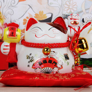 
                                        兆美达 招财猫摆件存钱罐大号创意家居开业礼品 白色五福临门                