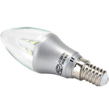 沪字牌led灯泡e14灯泡螺口水晶灯E14小螺口灯泡 尖泡银色3W E14 10支装 黄光