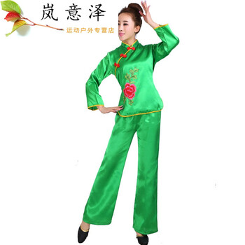 中老年扇子舞广场舞秧歌服民族演出服装女舞蹈表演服 运动服 绿色 l