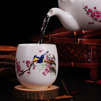
                                                            清彩 景德镇陶瓷7头提梁壶茶具套装手绘荷花整套功夫陶瓷茶具礼盒装 喜上眉梢                