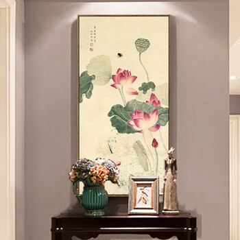 墙蛙wallwa吴应贞荷花现代中式玄关客厅装饰画国画壁画挂画