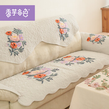 香芋谷色 遇见田园沙发垫美式沙发套植物花卉绗缝沙发坐垫 银灰色 45x45cm单人座沙发垫