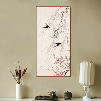 
                                                            天顶山 新中式玄关装饰画 竖版走廊壁画风景国画墙画酒店会所燕子风水画挂画 掌柜推荐+品质保证+手工装裱 50*105cm                