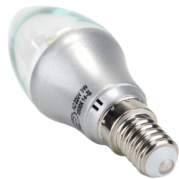 沪字牌led灯泡e14灯泡螺口水晶灯E14小螺口灯泡 尖泡银色3W E14 10支装 黄光