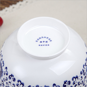
                                        贝曼拉特 景德镇陶瓷器 青花瓷碗6头套装 骨瓷面碗 6英寸碗大号汤碗餐具高脚碗 防烫瓷碗 缠枝莲 6个                