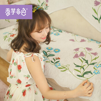 香芋谷色 铃铛花飘窗垫植物花卉沙发套美式乡村布艺沙发坐垫 银灰色 180cmx90cm三人座沙发垫