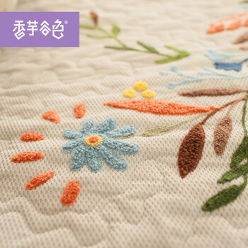香芋谷色 早餐的故事乡村飘窗垫韩式沙发垫坐垫布艺防滑垫沙发罩沙发巾套装 银灰色 单人座沙发垫90cmx90cm