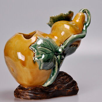 
                                                                                美陶 福禄葫芦创意陶瓷花瓶绿萝盆吉祥古典中国风店铺开业开运酒柜博古柜客厅家居电视柜茶几小摆件 22*16*21CM                