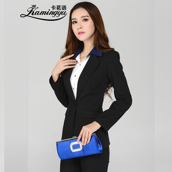 卡茗语 新款小西装女春秋修身显瘦通勤韩版长袖一粒扣女士显瘦小西装 黑色西装 S 黑色西装 S