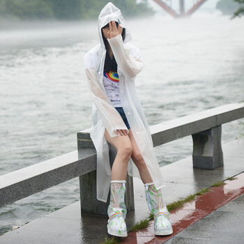
                                        半透明时尚成人EVA长款雨衣雨披 带帽檐男女户外徒步旅游工作便携韩国时尚小清新 普通款-白色 L                