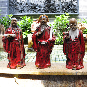 
                                                                                美陶 福禄寿三星一套装摆件 老人大寿生日礼物古典中国风 乔迁新居礼品 全手工石湾公仔三星装饰摆设礼物 福禄寿三星摆件                