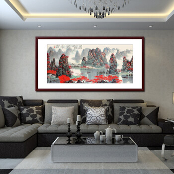 
                                        KINGART  现代中式风景有框画 客厅沙发背景墙挂画 国画 字画家居办公室装饰  G10 旭日东升 50*100(挂卧室)                