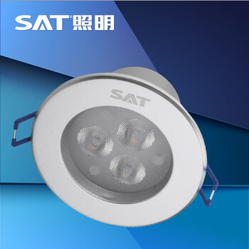 SAT照明led家居天花射灯筒灯3w全套天花灯开孔7-8cm圆形银色平面 圆形 3W象牙白