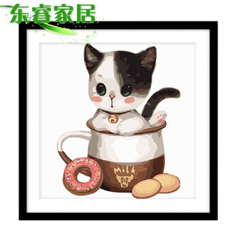 diy数字油画动漫卡通动物大幅手绘油彩装饰画茶杯猫 d