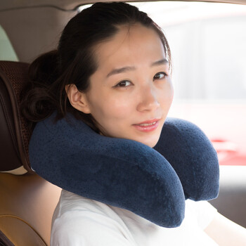 北极绒 旅行u型枕头护颈枕U形颈枕汽车飞机枕护脖子靠枕办公室午睡枕30*29*11cm 深蓝