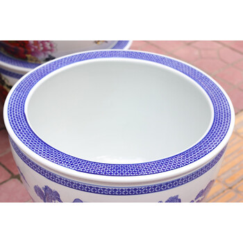臻爵家饰 景德镇陶瓷器鱼缸 乌龟缸 水仙盆金鱼缸书画缸 鱼缸 青花山水 中号