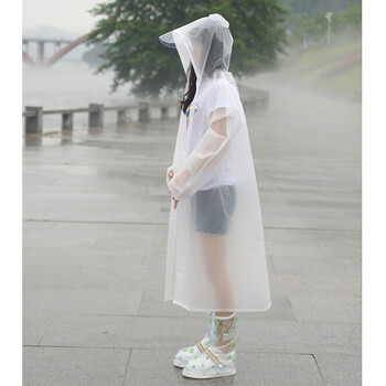 
                                        半透明时尚成人EVA长款雨衣雨披 带帽檐男女户外徒步旅游工作便携韩国时尚小清新 普通款-白色 L                