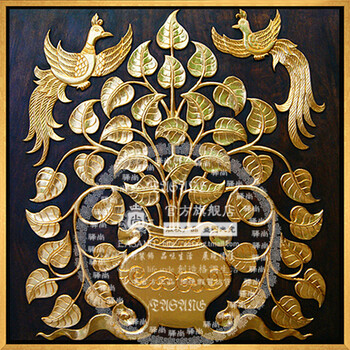 
                                        驿尚东南亚泰式金箔画客厅装饰画玄关壁炉油画书房有框壁画挂画 古棕金 120*120CM                