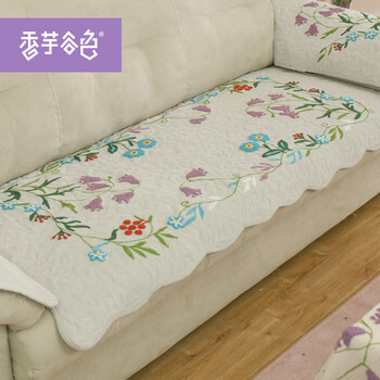 香芋谷色 铃铛花飘窗垫植物花卉沙发套美式乡村布艺沙发坐垫 银灰色 180cmx90cm三人座沙发垫