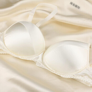 无钢圈真丝文胸薄款中老年桑蚕丝胸罩薄模杯大码无痕内衣夏 白色 100b