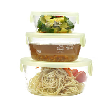 HARIO 日本原装进口微波炉耐热玻璃饭盒保鲜盒保鲜碗料理碗套装SYT-2418CG