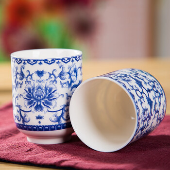 陶锦玉景德镇陶瓷茶具套装7头带提手青花描金功夫茶具大凉水壶茶壶茶杯送茶盘企业定制礼品 缠枝莲 定型包装