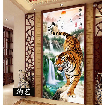 
                                        免烫树脂精准印花竖版钻石画 猛虎下山 上山虎下山虎老虎客厅新款 绚艺正品 1米8钻石画 方钻满贴                