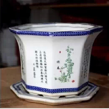 
                                        泰浦瓯 八角花盆景德镇陶瓷花卉盆景室内盆栽油彩花盆优质陶瓷花盆送底盘 (此款发物流，需自提                