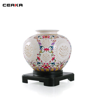 CEAKA 装饰台灯 镂空陶瓷灯 卧室台灯床头灯 书房灯 中式复古 粉彩石榴罐 LTD31