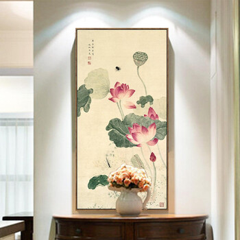 墙蛙wallwa吴应贞荷花现代中式玄关客厅装饰画国画壁画挂画
