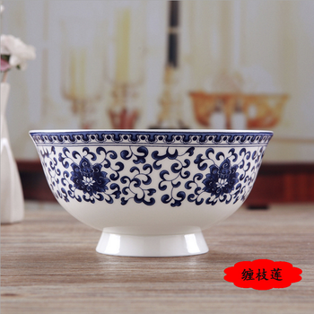 
                                        贝曼拉特 景德镇陶瓷器 青花瓷碗6头套装 骨瓷面碗 6英寸碗大号汤碗餐具高脚碗 防烫瓷碗 缠枝莲 6个                