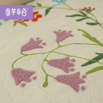 香芋谷色 铃铛花飘窗垫植物花卉沙发套美式乡村布艺沙发坐垫 银灰色 180cmx90cm三人座沙发垫