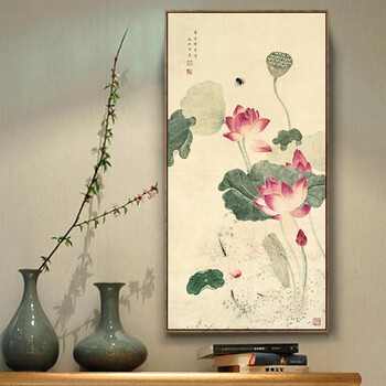 墙蛙wallwa吴应贞荷花现代中式玄关客厅装饰画国画壁画挂画