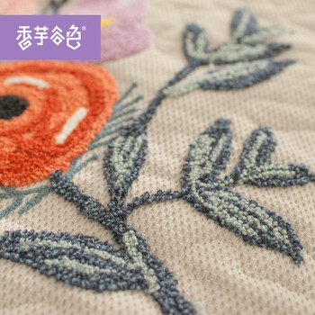 香芋谷色 遇见田园沙发垫美式沙发套植物花卉绗缝沙发坐垫 银灰色 45x45cm单人座沙发垫