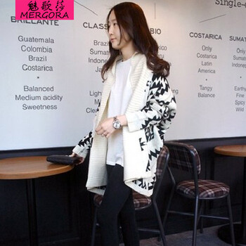 魅歌莎 2014几何罗马风<em>千格鸟开衫</em>针织<em>毛衣</em>菱