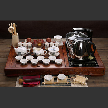 家茗 茶具套组花梨木茶盘 茶具套装 电磁炉 品质花梨 整套高諯茶具套装 E-花梨木雅韵+美丽山水