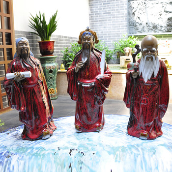 
                                                                                美陶 福禄寿三星一套装摆件 老人大寿生日礼物古典中国风 乔迁新居礼品 全手工石湾公仔三星装饰摆设礼物 福禄寿三星摆件                