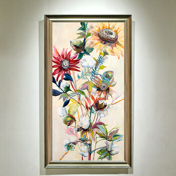 客厅抽象画花卉油画走廊客厅玄关装饰画手绘立体植物向日葵画 zn260