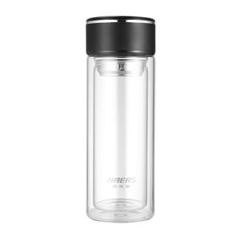 哈尔斯(HAERS)双层玻璃杯男女茶杯泡茶水杯300ml 京东自营 黑色