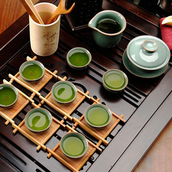 
                                        束氏 黑檀实木茶盘功夫茶具茶壶整套茶具四合一快速炉 哥窑黑檀平板套装003817                