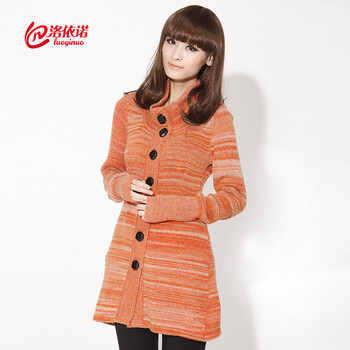 洛依诺秋冬新款<em>羊绒</em>中<em>长款</em>立领前排扣毛衣羊毛