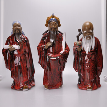 
                                                                                美陶 福禄寿三星一套装摆件 老人大寿生日礼物古典中国风 乔迁新居礼品 全手工石湾公仔三星装饰摆设礼物 福禄寿三星摆件                