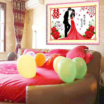 
                                        爱度ks 印花十字绣婚庆卧室挂画牵手 执子之手与子偕老双喜棉线人系列 尺寸约100*65cm 11ct中格3股线绣                