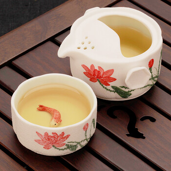 束氏 风水鱼手绘雪花釉快客杯  一壶一杯039593-T