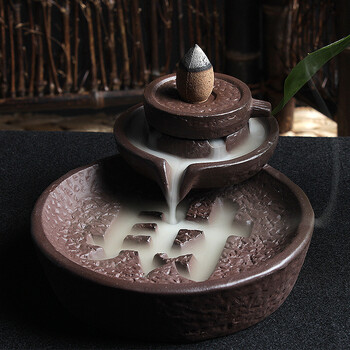 
                                        中彩 陶瓷紫砂流云香具倒流香炉陶瓷创意紫砂香熏炉倒流熏香檀香炉香插 福气连连两用款                