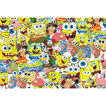 愤怒小鸟海绵 500片/1000片木质拼图益智玩具 海绵宝宝全家福1000不带