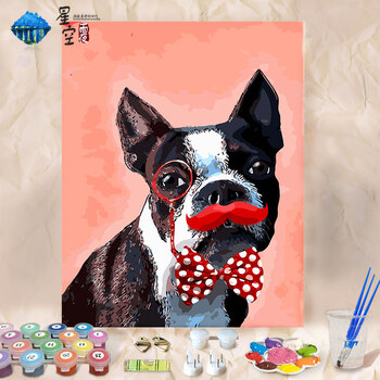 diy数字油画风景现代简约手绘大幅斗牛犬创意填色画客厅装饰画sn7984